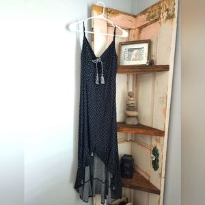 Blue and white poka dot dress